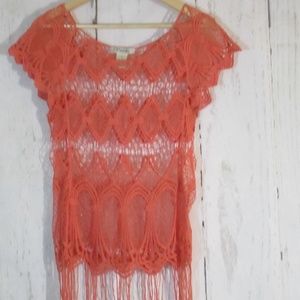 Womens Pinky Sz Medium Crochet Coral Top Shirt